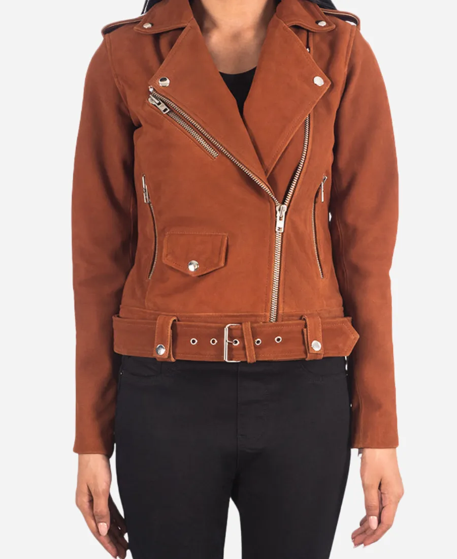Alison-Suede-Brown-Jacket.webp Alison Suede Biker Jacket - Image 1