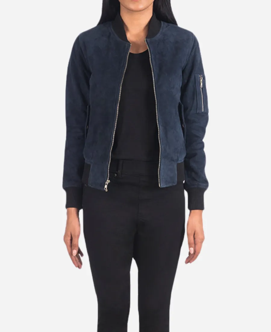Ava-Ma-1-Blue-Bomber-Jacket.webp Ava Ma-1 Suede Bomber Jacket - Image 1