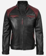 Cafe Racer Black & Maroon Leather Jacket - Image 3