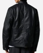 Men Quilted Shoulders Leather Racer Jacket - Image 2