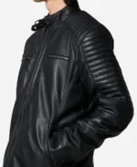 Men Quilted Shoulders Leather Racer Jacket - Image 5