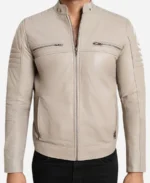 Moto Biker Beige Leather Jacket
