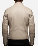 Moto Biker Beige Leather Jacket - Image 2
