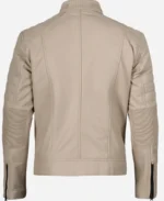 Moto Biker Beige Leather Jacket - Image 5