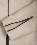 Moto Biker Beige Leather Jacket - Image 4