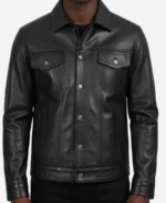 Classic Black Leather Trucker Jacket
