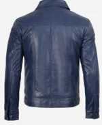 Men Blue Waxed Leather Trucker Jacket - Image 6