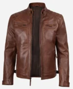 Cafe Racer Dark Brown Leather Jacket - Image 3