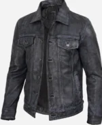 Stylish Washed Leather Trucker Jacket - Image 6