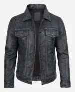 Stylish Washed Leather Trucker Jacket - Image 4