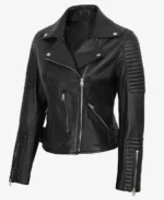 Women Black Biker Style Jacket - Image 4