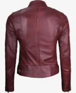 Women Burgundy Biker Style Jacket - Image 2