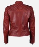 Women Red Leather Biker Style Jacket - Image 3
