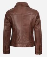 Women Cognac Trucker Leather Jacket - Image 2