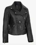 Women Black Biker Style Jacket - Image 3