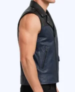Men’s Asymmetric Zipper Two Tone Blue Leather Vest