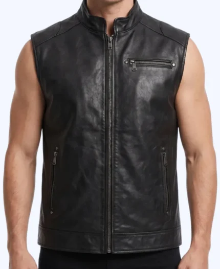 Jackson Biker Leather Vest in Black