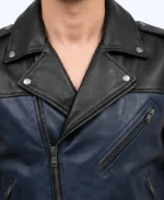 Men’s Asymmetric Zipper Two Tone Leather Vest
