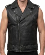 Men’s Motorcycle Black Leather Vest