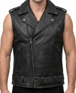 Men’s Motorcycle Black Leather Vest