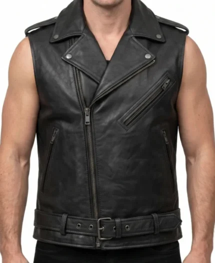 Men’s Motorcycle Black Leather Vest