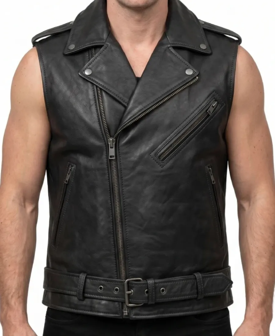 Men’s Motorcycle Leather Vest Men’s Motorcycle Black Leather Vest