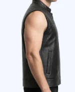 Men’s Quilted Shoulder Biker Leather Vest