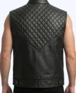 Men’s Quilted Shoulder Biker Leather Vest - Image 2