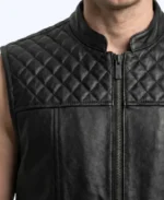 Men’s Quilted Shoulder Black Leather Biker Vest