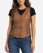 Women Brown Fringed Leather Vest
