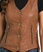 Women Brown Fringe Leather Vest
