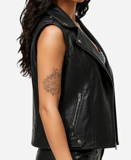 Women Black Real Leather Vest