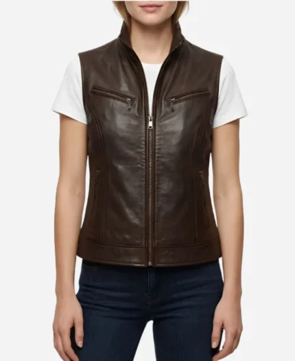 Womens Dark Brown Leather Vest