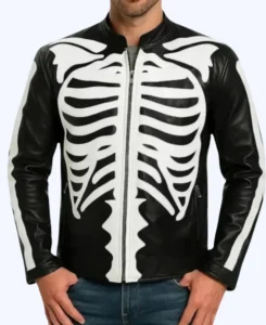 Party Skeleton Bones Black Leather Jacket