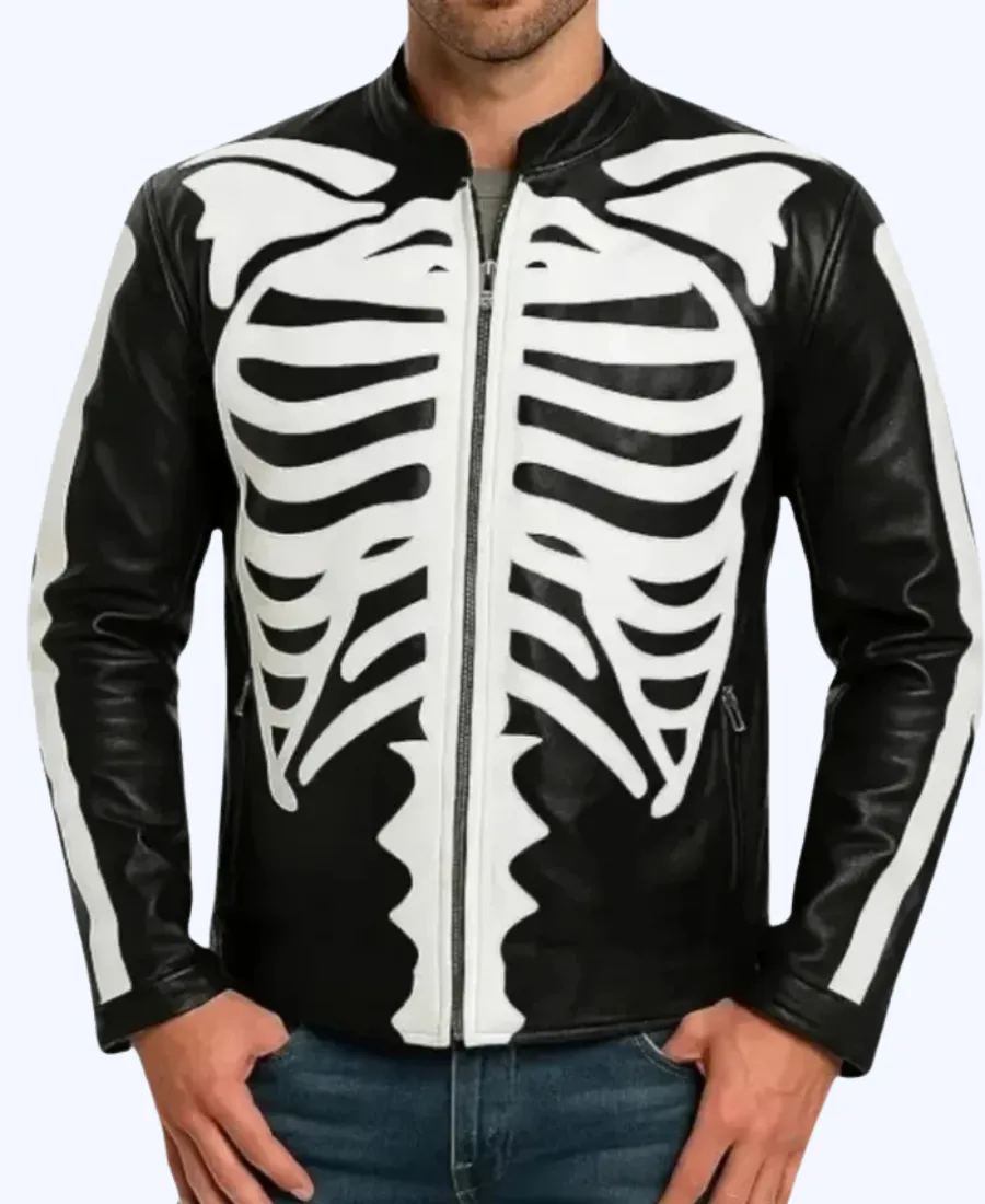 Halloween Party Skeleton Bones Leather Jacket Party Skeleton Bones Black Leather Jacket