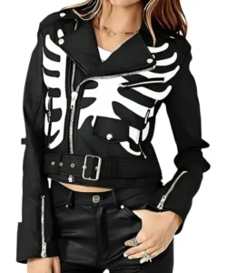 Skeleton Halloween Black Leather Jacket 