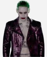 Suicide Squad Jared Leto Joker Purple Leather Trench Coat