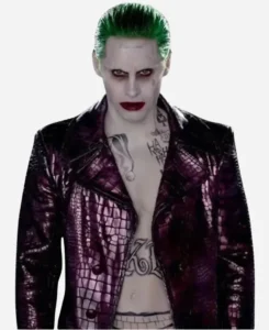 Suicide Squad Jared Leto Joker Purple Leather Trench Coat