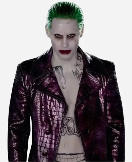 Suicide Squad Jared Leto Joker Purple Leather Trench Coat